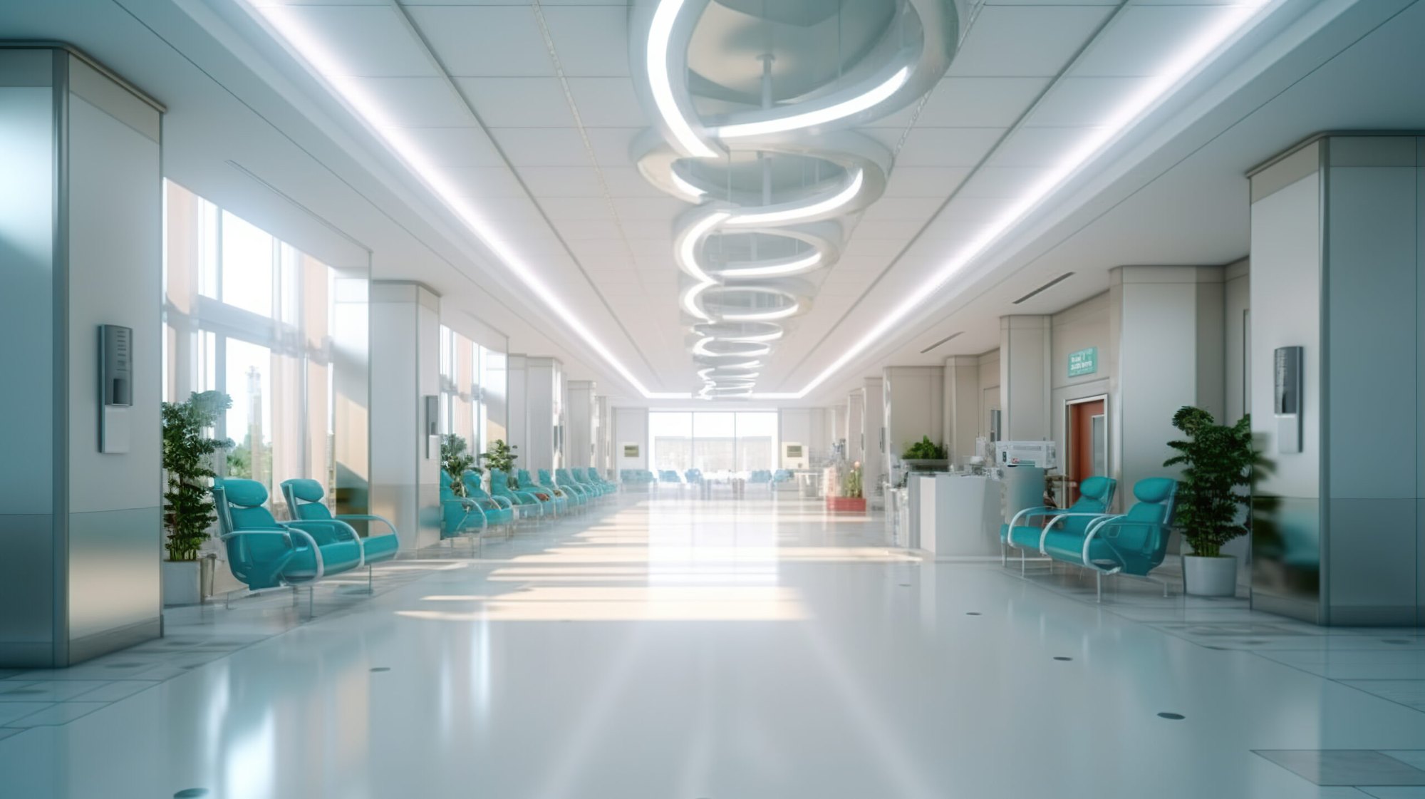 Recepção de hospital com piso limpo e brilhante