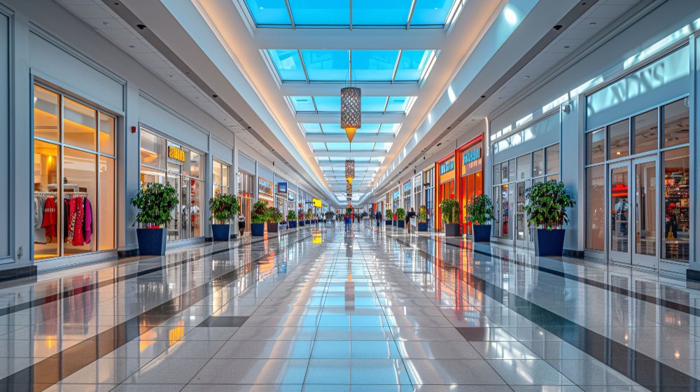 Corredor de shopping com piso brilhante